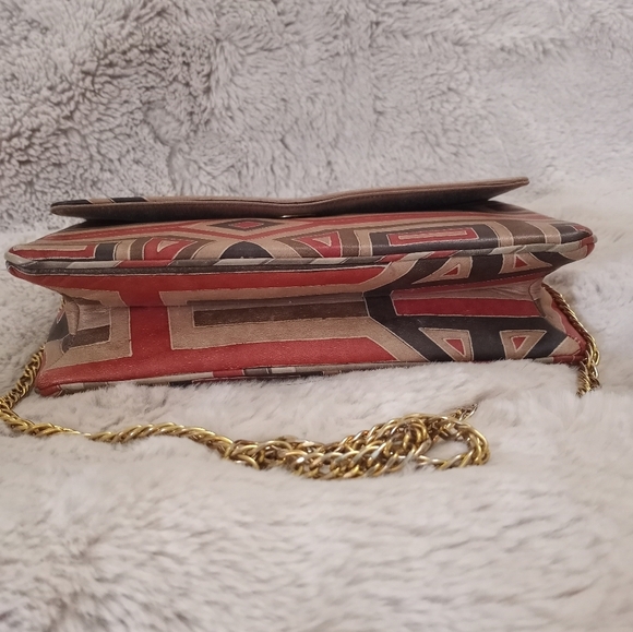 Vintage 50's Morris Moskowitz Leather Geometric Print Earth Tone Chain Strap Bag - Picture 8 of 8